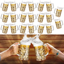 Mifoci 20 Pcs Plastic Beer Mugs with Handles Bulk Clear Beer Stein Glasses Reusable Large Beer Drinking Cups for Bar Home Hotel Cocktail Beverages Milk Juice Alcohol Soda(16 oz)