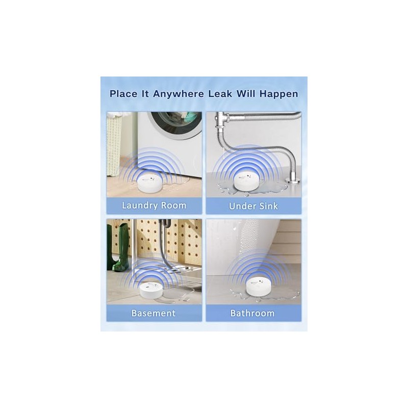 Geevon Water Leak Detectors - 100dB Alarm Sensors for Home