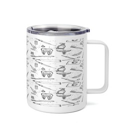 Ambesonne Dentist 10 Oz Steel Mug, Hand Drawn Style Pattern with Dental Hygiene Theme Teeth Care Cleaning, Vacuum Insulated Leak-resistant Cup for Outdoor Hiking and Picnics, Black and White