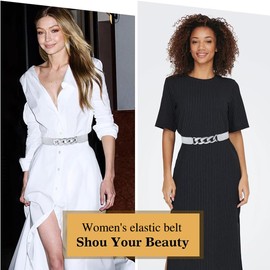 Glamorstar Women Wide Elastic Belts for Dresses Stretchy Cinch Waist Belts Bling Silver 75CM