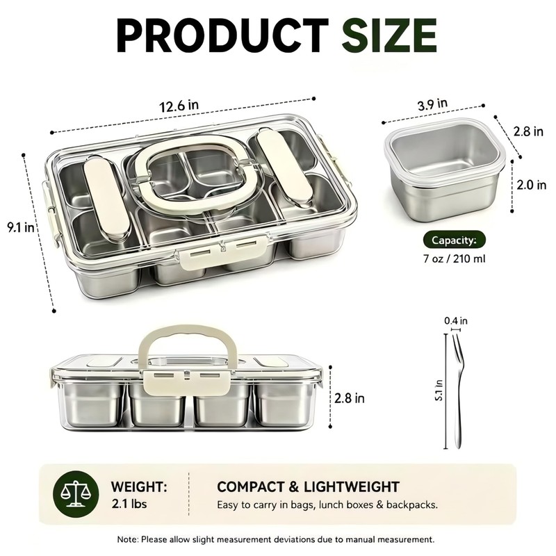 Snackle Box Container 304 Stainless Steel 8 Compartment