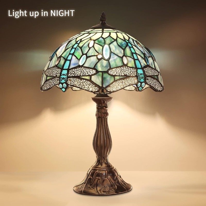 Pterying Tiffany Dragonfly Table Lamp, 18'' Tall Vintage Stained Glass