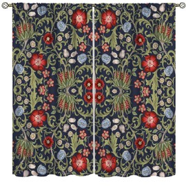 William Morris - Cortinas opacas con diseño floral clásico, estilo bohemio, para ventanas de granja, recámara, sala de estar, cocina, juego de 2 paneles, 42 x 63 pulgadas