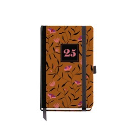 Miquelrius - 2025 Calendar Year Planner 90 x 140 mm Week to View Laminated Card Cover Spiral Bound Elastic Closure Paper 80gsm Spanish English Portuguese Autumn