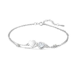 PHNIBIRD Women's Bracelet Heart Sweet Love Double Layer Bracelet 925 Sterling Silver Bracelet Adjustable 17 + 3 cm Gifts for Women Girls