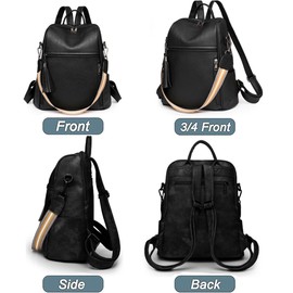 Mxaeyr Women's Fashion Backpacks,Waterproof PU Leather Ruckpack for Ladies,Travel Rucksack,Multi-Pocket Purse Handbag Daypack,Black