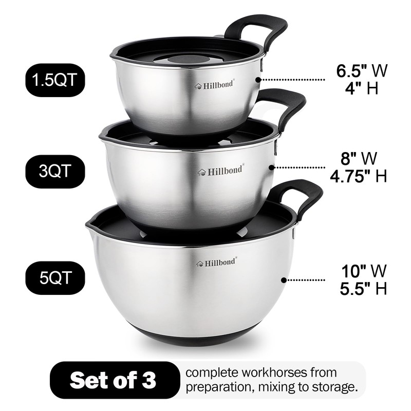 Hillbond Stainless Steel Bowls with Lids Set Mixing Bowls with