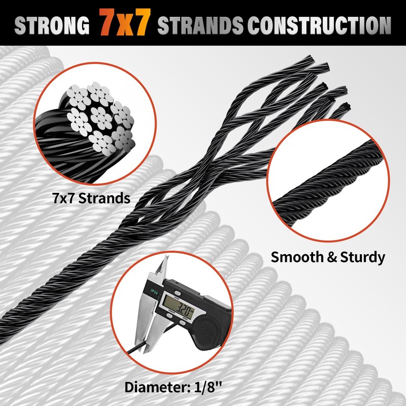 Black Stainless Steel Cable for Railing - 300FT 1/8" T316