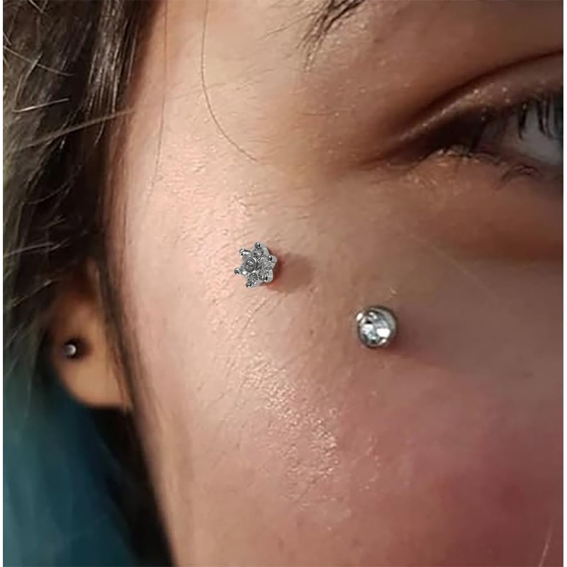 6 Petals Flower Cz Stone Gold Anodized Stainless Steel Top