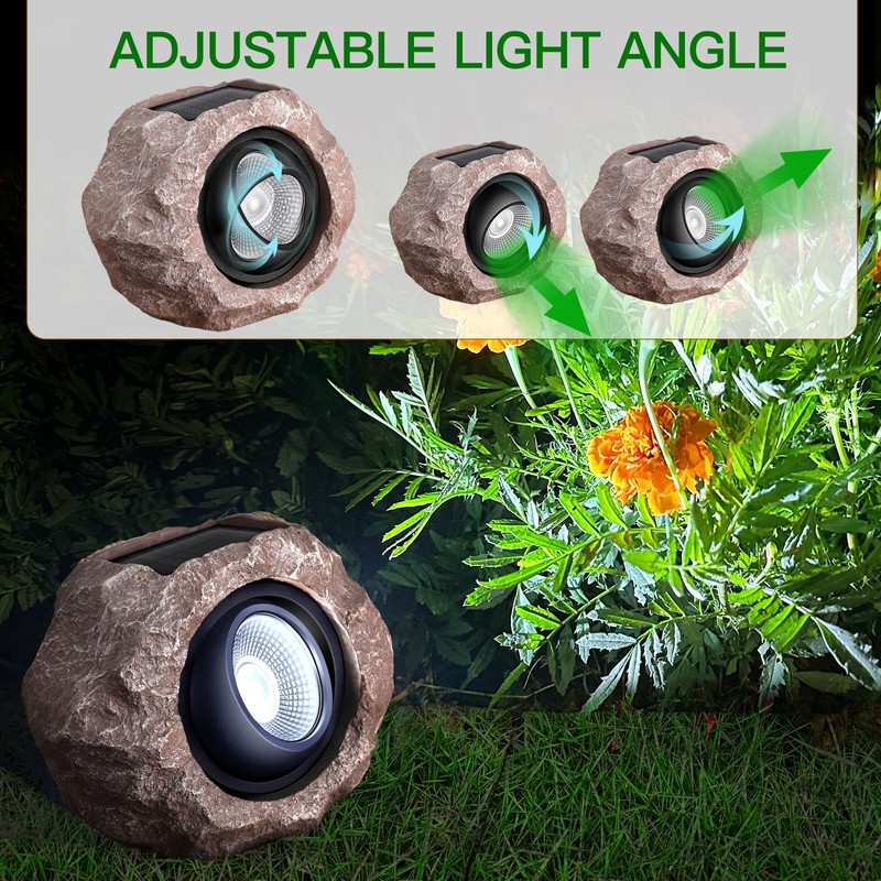 Timeflies Solar Rock Lights Outdoor, 2 Pack Super Bright Solar