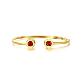 KeyStyle Stainless Steel Birthstone Bracelets for Women, July Birthday Cuff Bracelet,14K Gold Plated Bangle Bracelets for Gifts,Open Ruby Bangle Wrist Cuff fit Wrist from 6.3"-7.6"