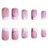 Pink Flower Press on Nails Medium Square False Nails with