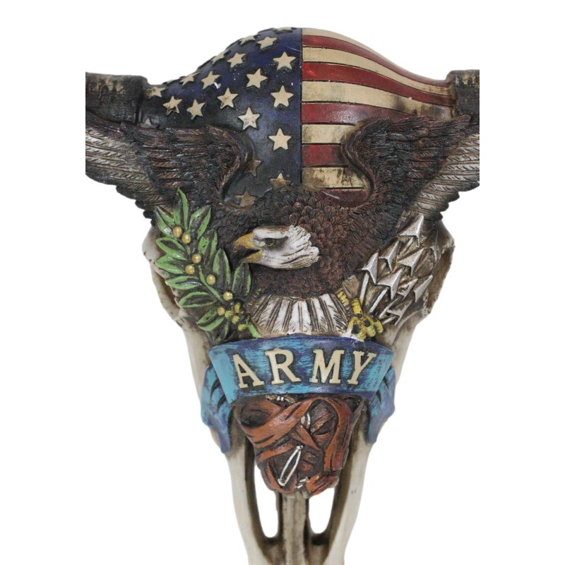 Western Patriotic Bull Cow Skull With American Flag Bald Eagle