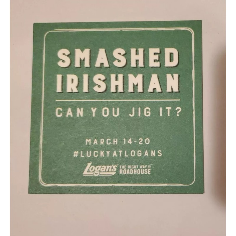 Logan's 2 Logan's Roadhouse Restaurant SMASHED IRISHMAN Beer Coasters St