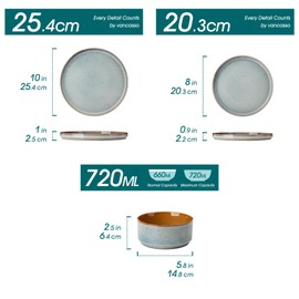 vancasso ONION Ceramic Plates and Bowls Sets, 18 Pieces Light Blue Dinnerware Sets for Kitchen, Reactive Glaze Dishes Set for 6, Dishwasher and Microwave Safe