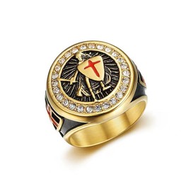 LAIMIUMIU33 CZ Knights Armor Shield Templar Cross Rings for men Biker 316 Stainless Steel Rings Paladin Worrior Hunter style Iced Out Jewelry Punk Ring Hip Hop Heavy Metal mens fashion rings (11)