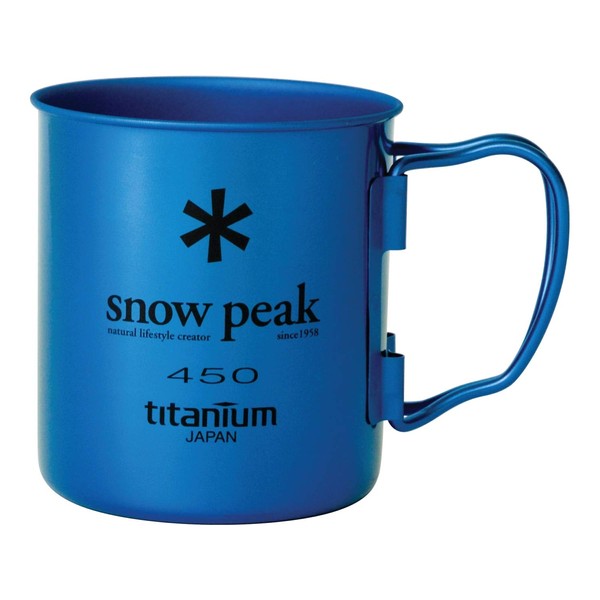 Snow Peak - Ti-Single 450 Cup - Sustainable, Folding Handles for Backpacking and Camping - Anodized Blue
