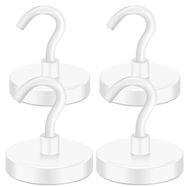 MIKEDE Magnetic Hooks Heavy Duty, 150LB Super Strong Magnetic Hooks for Cruise, Neodymium Earth Magnets with Hook for Hanging, Magnetic Metal Hanger for Fridge, Toolbox, Storage, (White, 4 Pack)