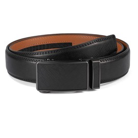VRLEGEND Men's Automatic Leather Belt, Ratchet Belt without Holes for Business Suit, Size Adjusted, with Gift Box, Black-25767