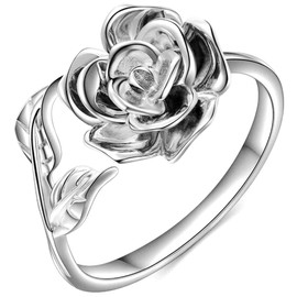 Jude Jewelers Retro Vintage Stainless Steel Flower and Leaf Promise Statement Anniversary Ring (Silver, 12)