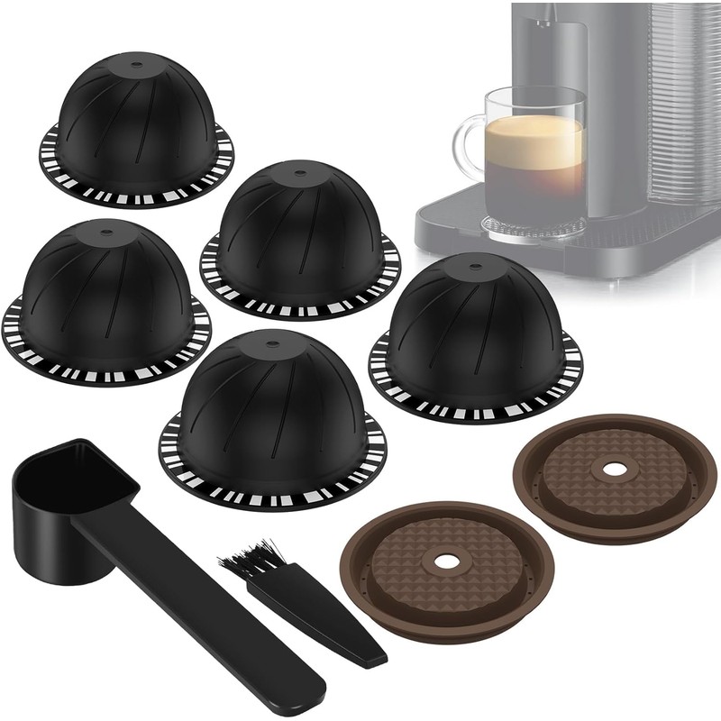 5PCS Reusable Coffee Vertuo Pods, Refillable Coffee Capsule,Compatible with Nespresso
