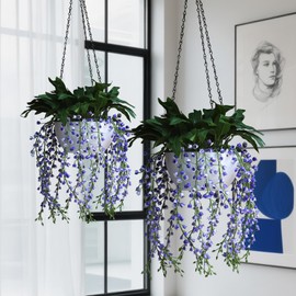 alyptus Fake Plants Lily of The Valley, Set of 2 Potted Lily of The Valley Plants – Soft Green Stems with Purple Blooms, Elegant Fake Hanging Flowers for Home Office Balcony Patio.