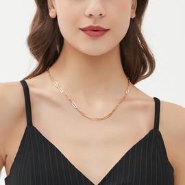 Jewlpire 5mm Solid 14K Plated Gold Paperclip Chain Necklace for Women, Women's Gold Paperclip Chain Necklace, Gold Necklace for Women 26 Inch