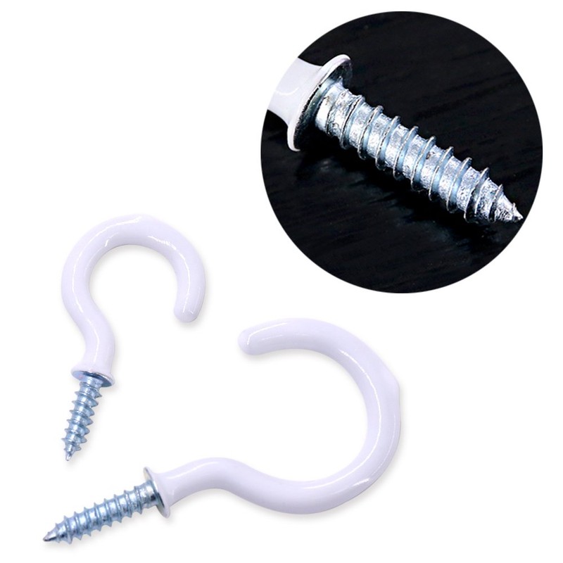 Swpeet 100Pcs White 6 Sizes Cup Hooks Assortment Kit, Vinyl
