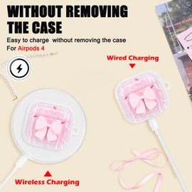 DiyGody Cute Case Compatible with Airpods 4th Generation with Key Ring, Ultra Thin TPU Protective Case with Cherry Bow Tie Pattern for Women, Shockproof, Non-Slip, Anti-Dust, No Odour Case