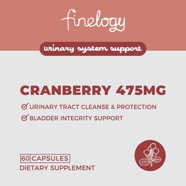finelogy Cranberry 475mg Capsules, Urinary Tract Cleanse & Protection, Supports Urinary Health，Bladder Integrity Support, 60 Count