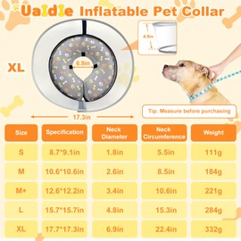 Uaidie Dog Cone Collar with Enhanced Anti-Licking, Inflatable Dog Cone After Surgery, Adjustable Size with Soft Padding for Small Medium Large Dogs - M+