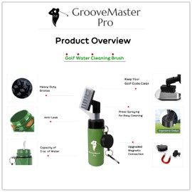 GrooveMaster Pro Golf Water Brush with Upgraded Strong Magnetic Connection | Heavy-Duty Bristles | Press-Spraying for Easy Cleaning | Capacity of 5 oz. of Water | Anti-Leak | Wide Range of Coverage