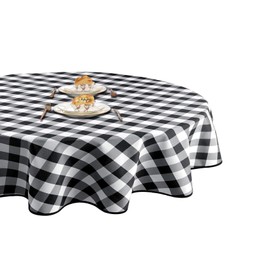 XWZO Checkered 60 Inch Round Tablecloth - Waterproof and Dustproof Washable Plaid Table Cloth for Dining Party, Outdoor Picnic and Camping, Decorative Gingham Table Cover, Black and White