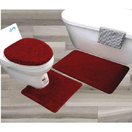 Gorgeous Home LINEN 3 Piece Bathroom Floor Bath Mats Rugs Set with Lid Cover Non-Skid Absorbent Solid #6 (Burgundy Dark Red)