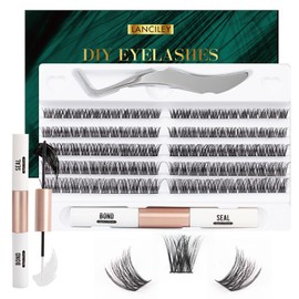 Lanciley L01 Eyelash Extensions Set of 120 Cluster Lashes with Eyelash Glue Tweezers C D Curl Individual Eyelashes DIY Lash Extension Kit for Home Make-Up Beginners 10/12/14/15/16 mm