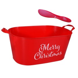 Ja'Cor Christmas Red Plastic Oval Buckets with Handles 1Ct, Gift Baskets Organizer Candy Storage Containers Ice Bucket Party Decorations Bundle with 1Pc Spatula(Merry Christmas)