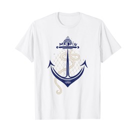 Anchor Moin Symbol with Fishing Net Rope and Boat Summer T-Shirt