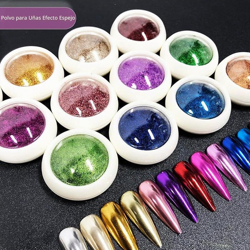 Polvo para Uñas con Efecto Espejo y Cromado Metálico para