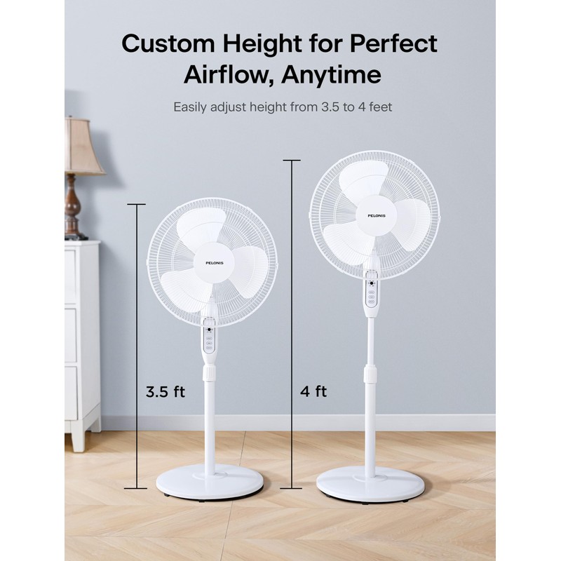 PELONIS 16'' Pedestal Fan for Bedoom, Remote, Standing Fan with