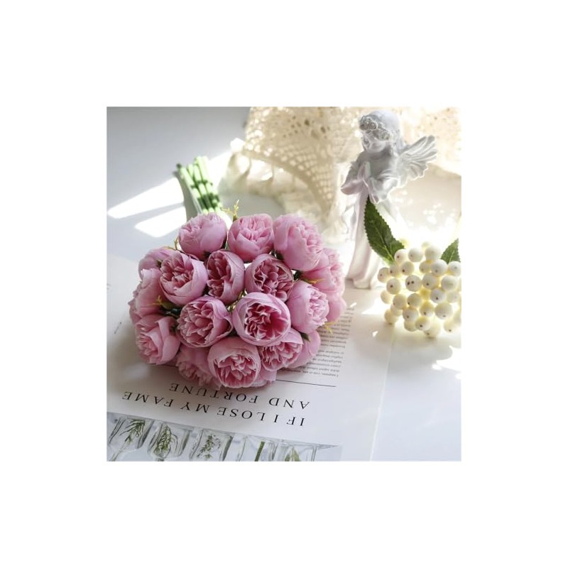 Flores de seda de peonía, 27 cabezas, florero de mesa,