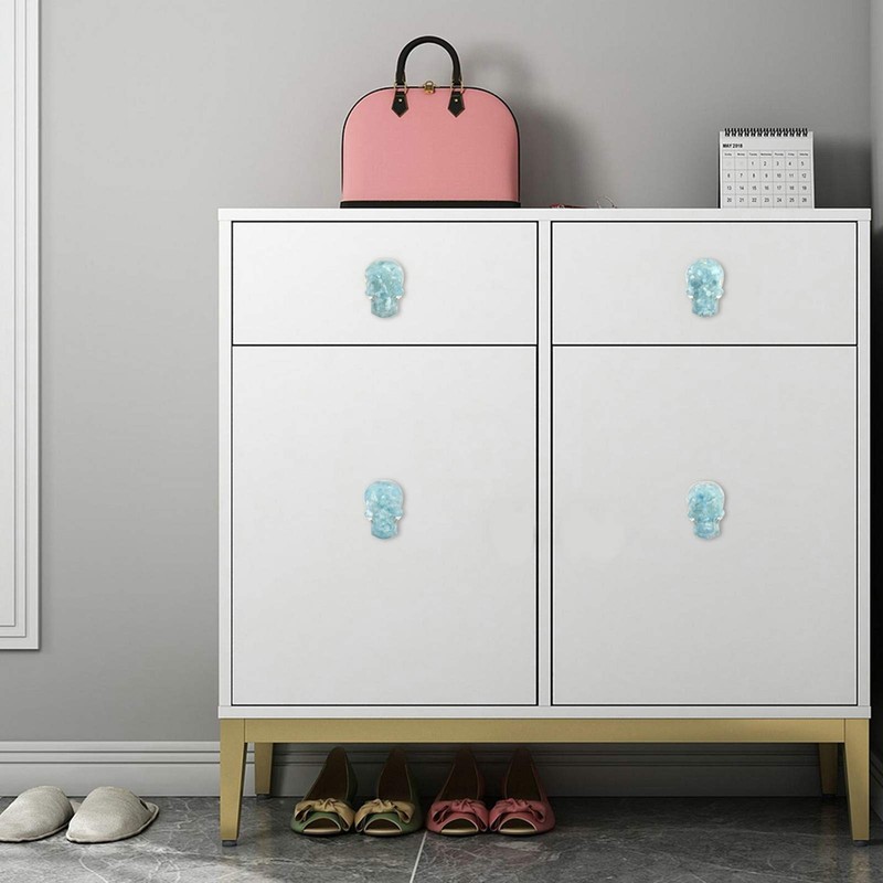 Amogeeli 4Pcs Skull Crystal Resin Brass Knobs with Screws, Decorative