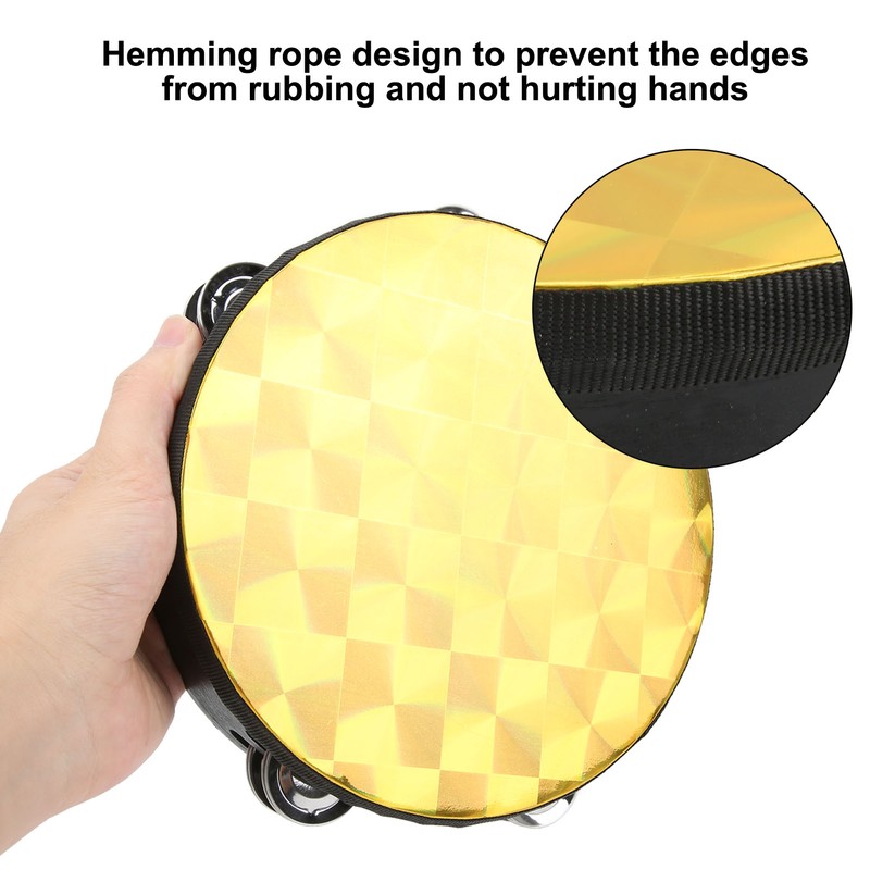 Hand Tambourine Double Row Percussion Polyester Drum Skin Solid Wood