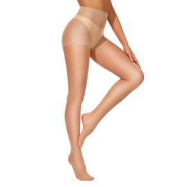 CozyWow Women's Tights 20 Denier Control Top Fine Tights Silk Stockings with Reinforced Toe High Waist, 2 x skin colour, M