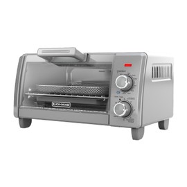 Air Fry 4-Slice Toaster Oven - Fits 9 Inch Pizza - .35 Cubic Feet - Two Control Knobs - Five Cooking Functions - Air Fry, Bake, Broil, Toast, and Keep Warm - Silver & Black