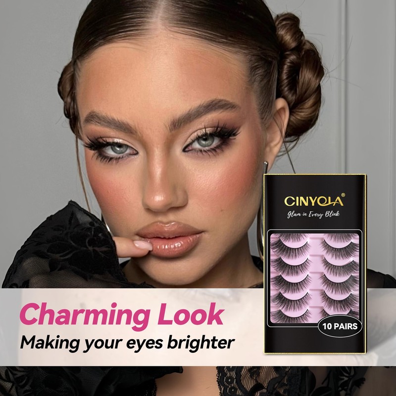 CINYOLA Mink Lash Fluffy Wispy False Eyelashes, 10 Pairs D