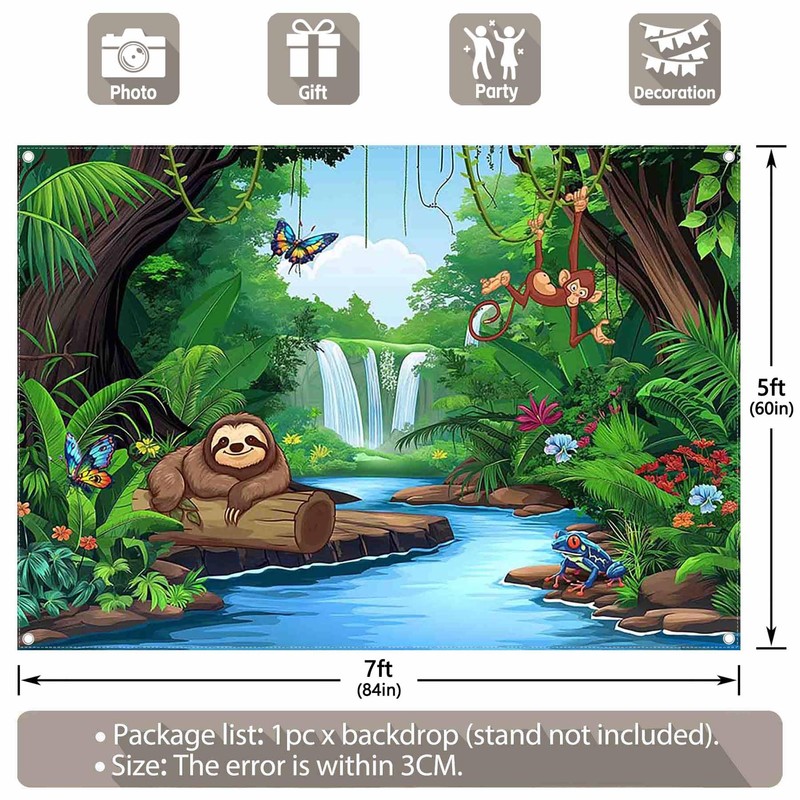 Luminora 7x5ft Fabric Tropical Rainforest Backdrop Jungle Rainforest Safari Animal