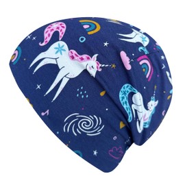 Wollhuhn Boys/Girls Shorties Beanie/Beanie Hat/Knitted Hat/Children's Hat Comfortable Many Designs Jersey Double Layer Lined Transitional Periods (Eco Fabrics/Organic) 2024202401, Unicorns Dark Blue