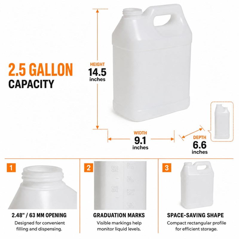 2.5 Gallon Water Jugs & Oil Containers |HDPE Carboy Water