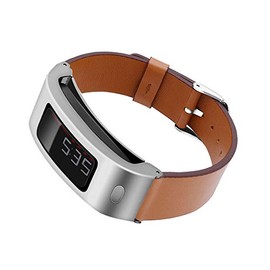 DuiGong Leather Strap Compatible for Garmin Vivofit 1-2 Replacement Band with Silver Stainless Steel Protector Case, S/M & M/L (Brown)
