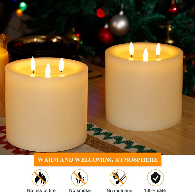 AFINETH Extra Large Flameless Candles with 3 Wicks, 6"x6" Real